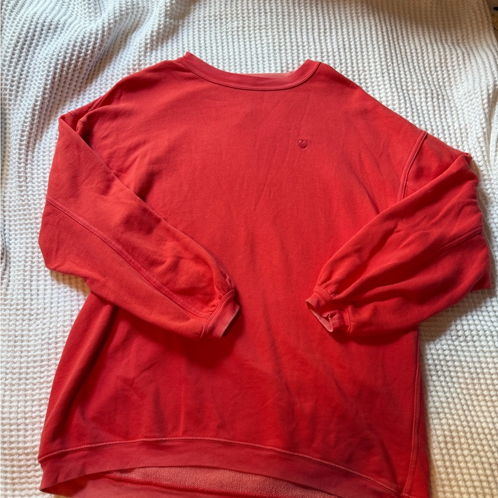 aerie Red Crewneck Sweatshirt with Heart Detail